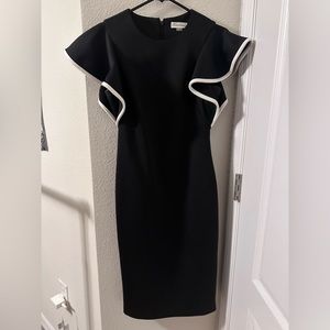 Calvin Klein black and white dress with tiered sleeves